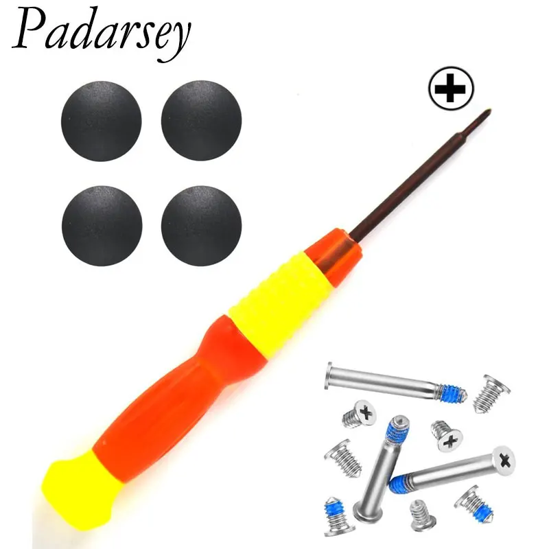 Padarsey 4 Pack Rubber Case Feet with Screws Screwdriver Kit Set Compatible for MacBook Pro A1278 A1286 A1297 13 15 17