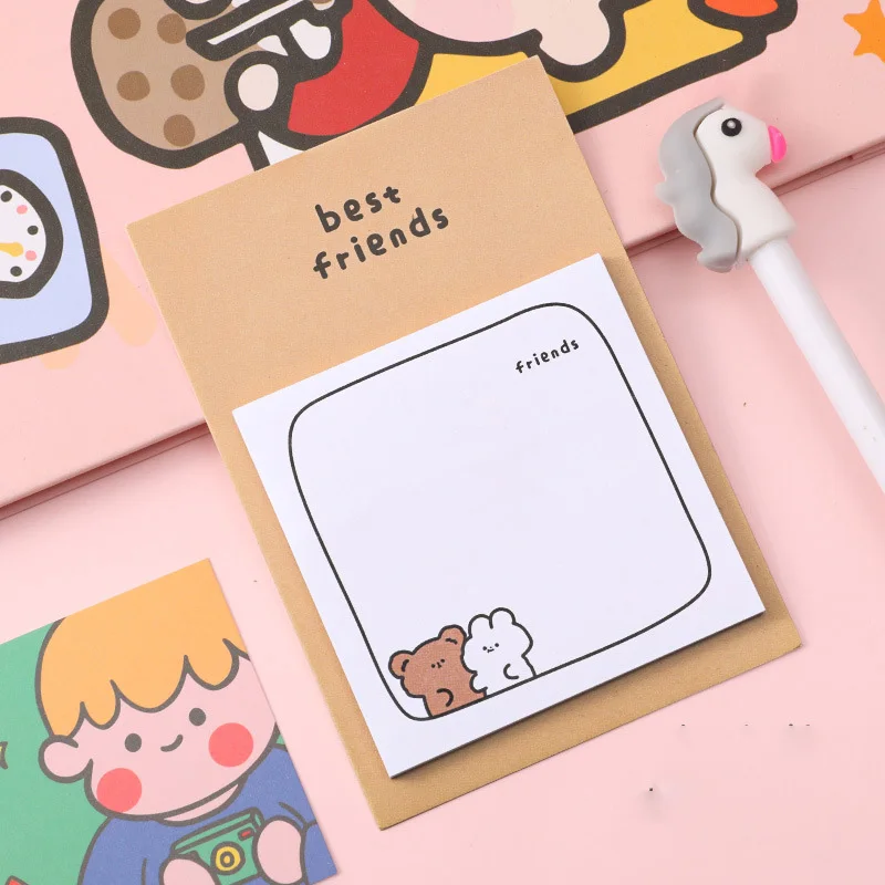Cute Bear Memo Pad, Sticky Notes Decoração, Notepad Planner, Message Note Paper, Bookmark Papelaria, Material escolar