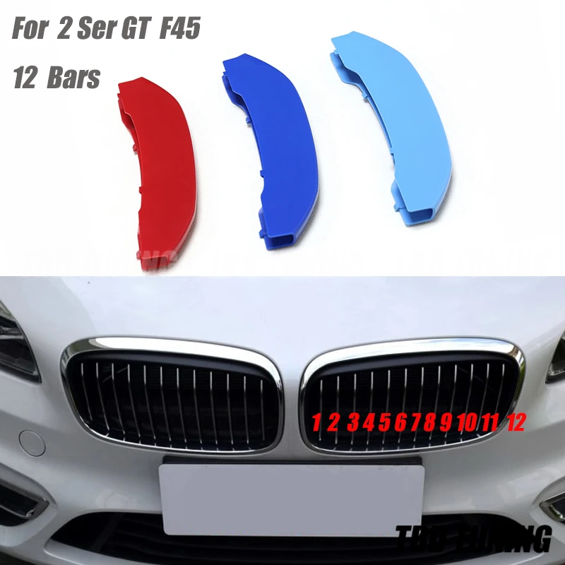 For BMW 2 Series GT F45 F46  2015 2016 2017 2018 2019 3Pcs Tri-Color Front Grille Trim Strip Cover Bumper Strips Cover Stickers