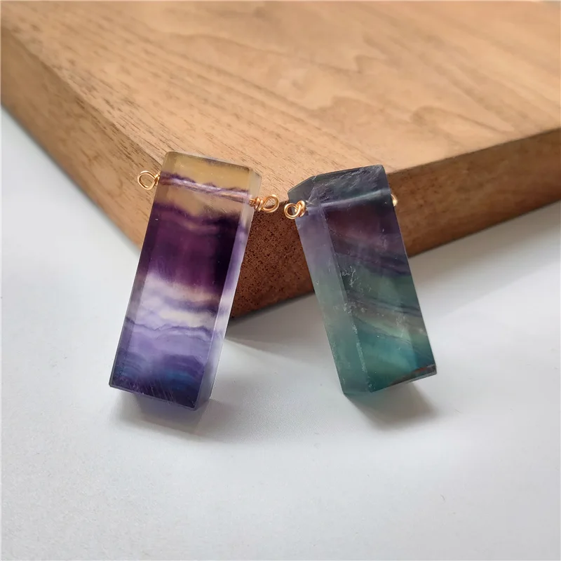 FUWO Wholesale Natural Colorful Fluorite Pendant,Rectangle/Cylinder Design Reiki Healing Chakra Stone For Jewelry Make 5Pc PD389