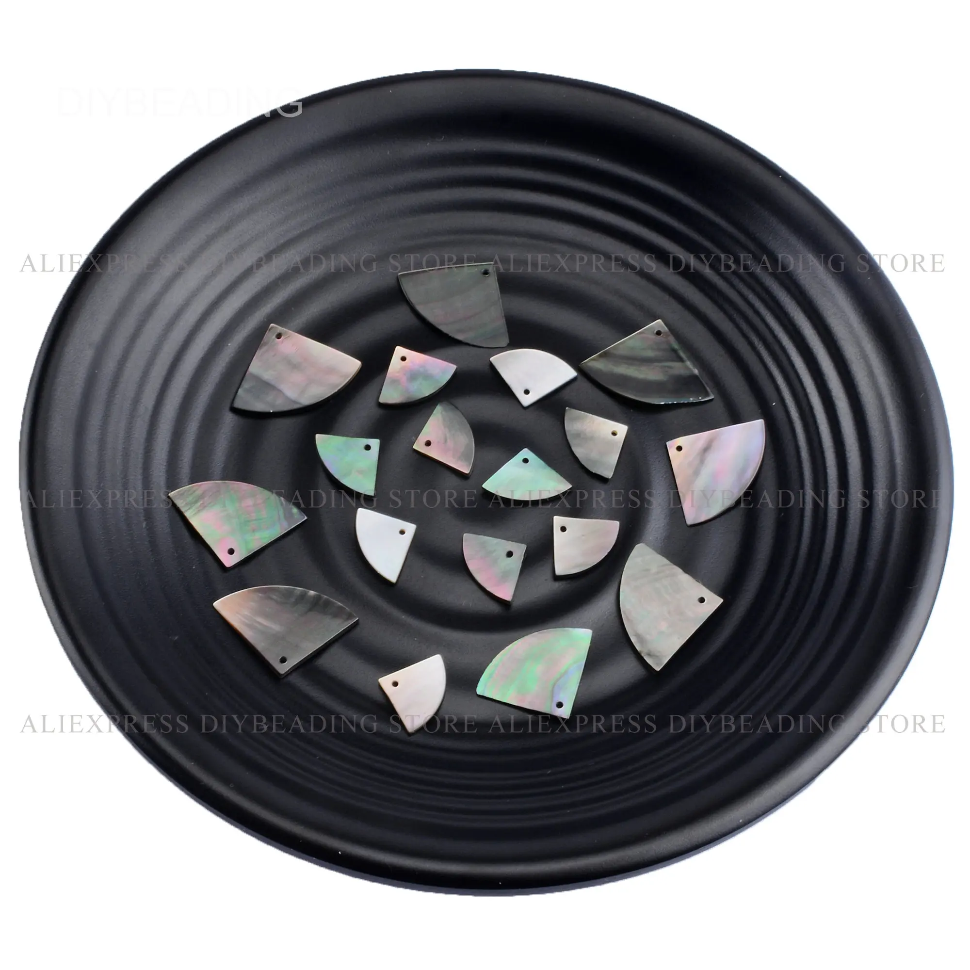 10-200 Pcs Shell Jewelry Making Beads Natural Black MOP Shell Fan Charm Beads Online Bulk Wholesale Supply (1 Hole)