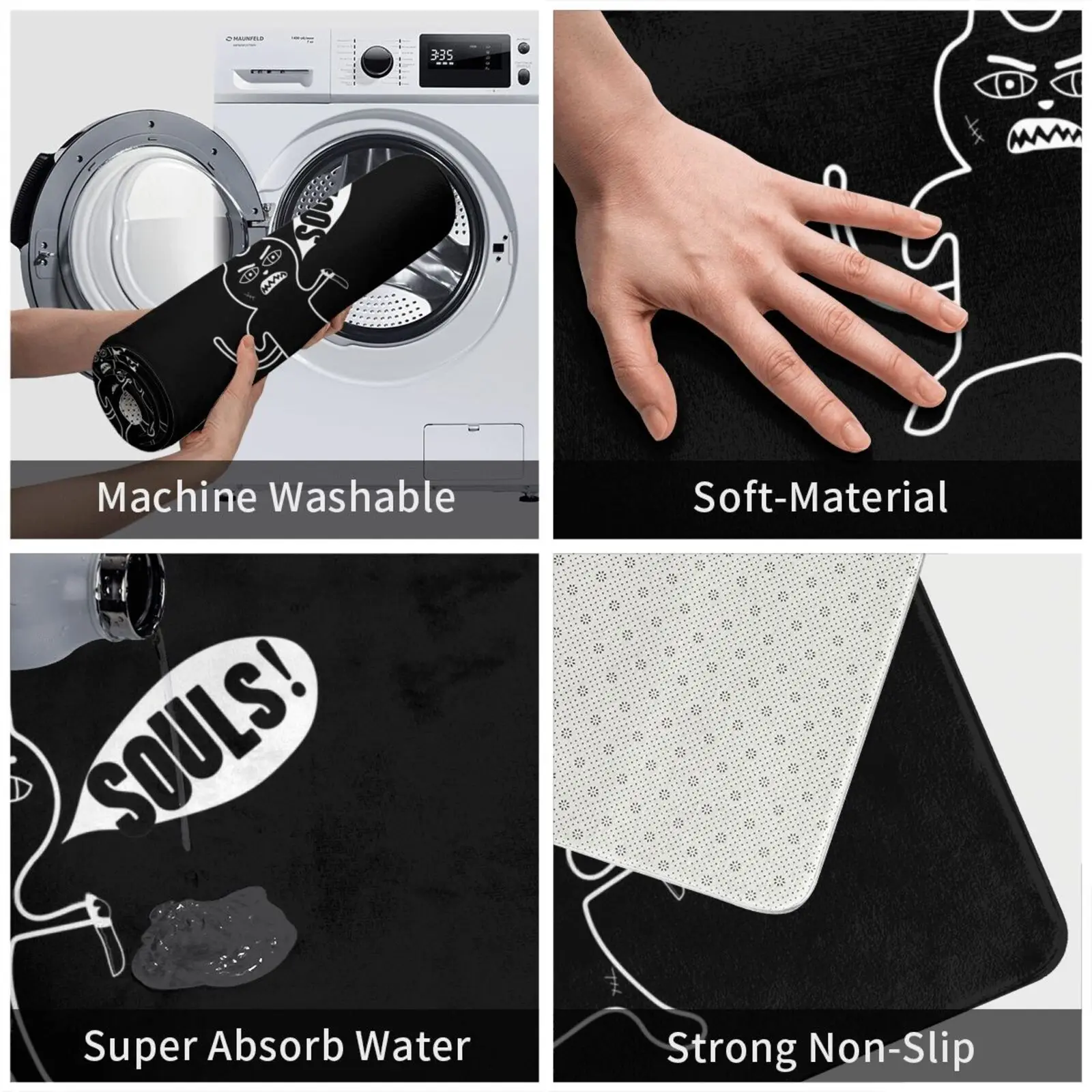 القط حصلت على روحك! وسادة سجادة بتصميم فريد من نوعه، وسادة ناعمة غير قابلة للانزلاق للقطط حصلت على روحك، قطط، جماجم جمجمة