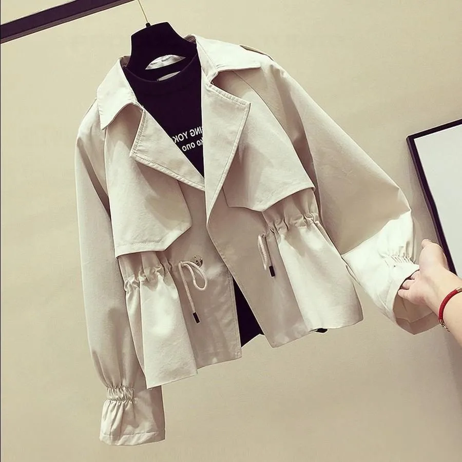 

Women Short Trench 2024 New Spring Casual Trench Coat With Sashes Oversize Double Breasted Vintage Cloak Overcoats Windbreaker