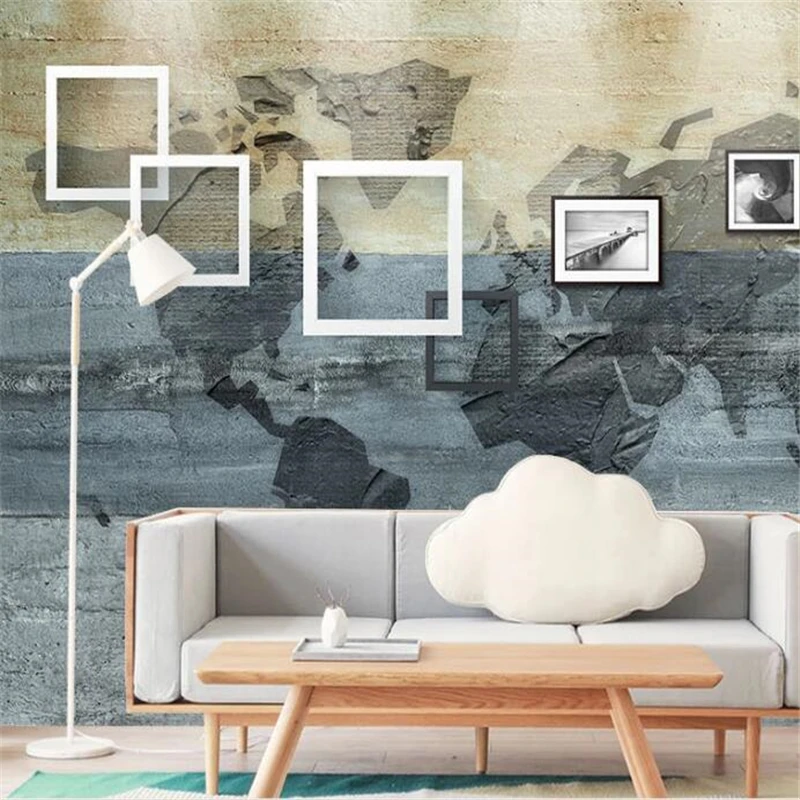 

wellyu Customized large wall painter with modern minimalist world silhouette box art TV background wall wallpaper