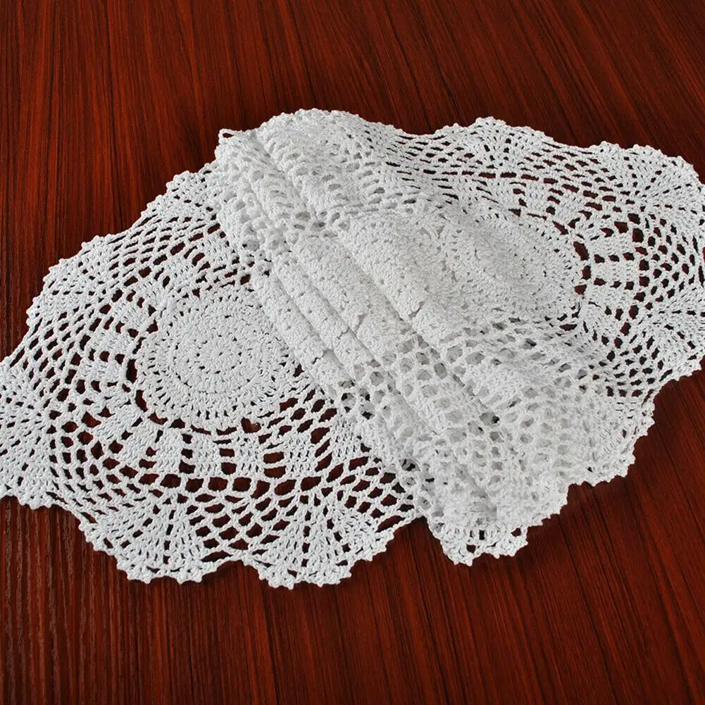 Fresh Water Lotus Handmade Crochet Lace Hollow Dining Table Runner Chinese Nostalgic Cotton Woven Table Flag Home Decor