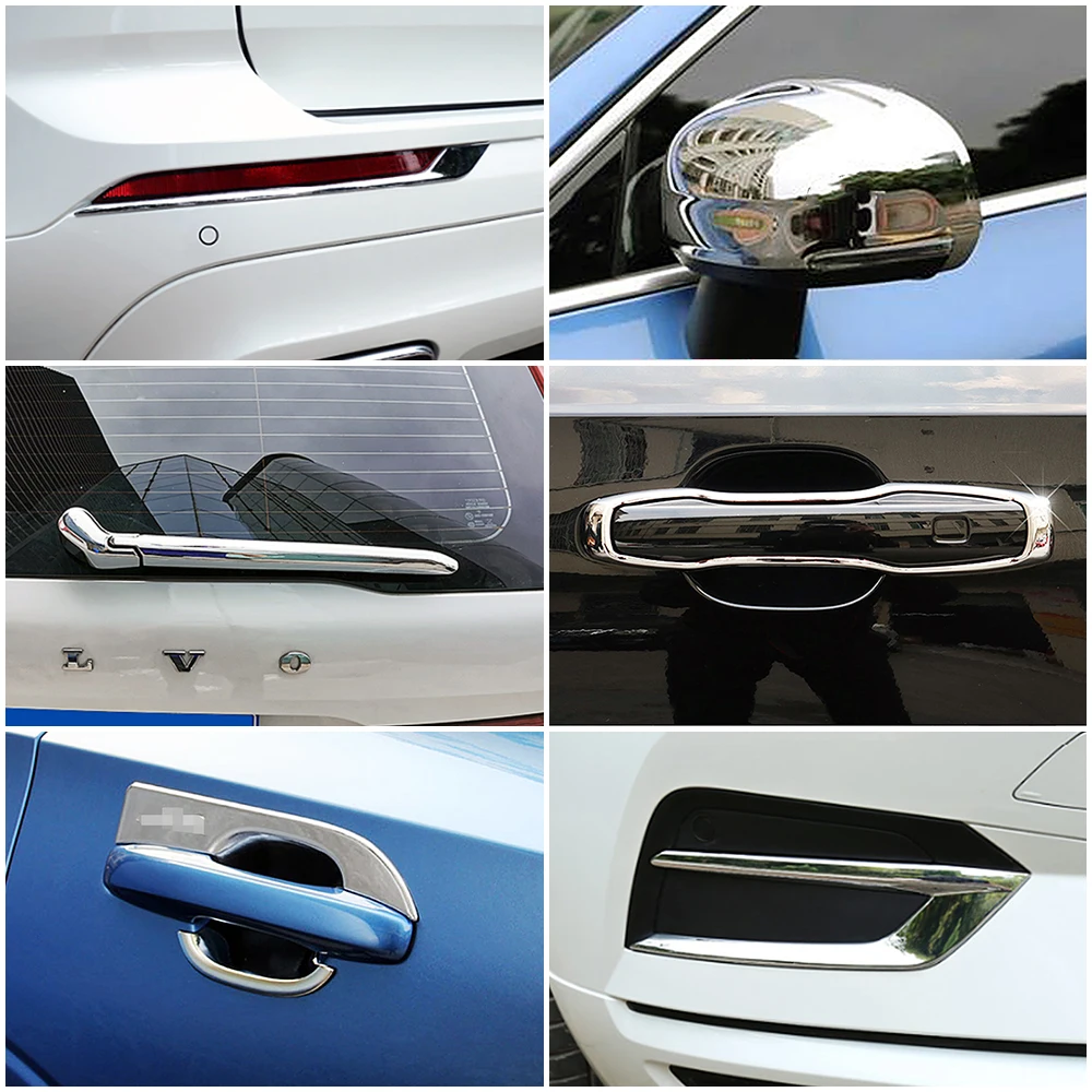 For Volvo XC60 2018-2022 Chrome Door Handle Decoration Foglight Styling Frame Side Mirror Cover Rear Window Wiper Nozzle Trim