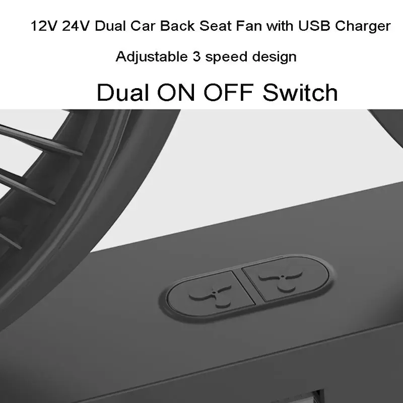 Universal 12v 24v ventilador de carro elétrico 360 graus rotatable 3 velocidade dupla cabeça do carro ventilador de ar de refrigeração automático com 5v usb carregador de celular
