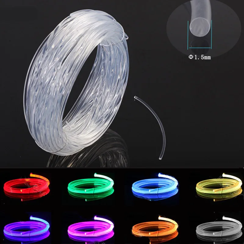 1.5Mm Transparant Side Glow Optical Fiber Super Heldere Plastic Optische Vezel Fddi Voor Auto Verlichting Toetsenbord Hoofdtelefoon Kabel