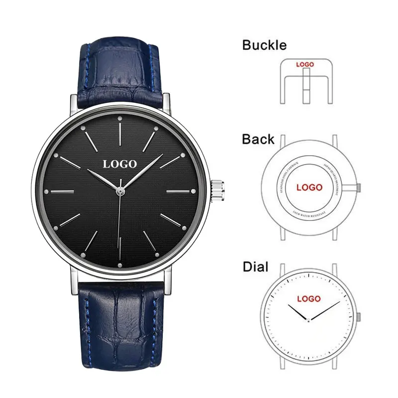 CL052 OEM Custom Anniversary Gift Engraved Men Watch Minimalist Luxury Wrist Watches Men With Leather Watch Strap