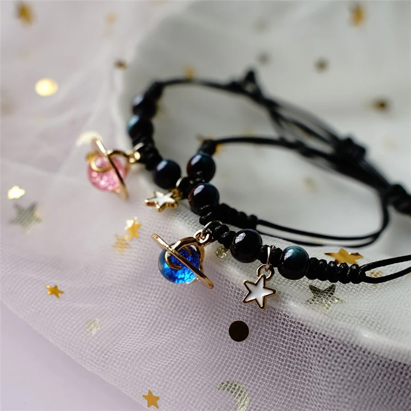 Pulsera ajustable hecha a mano para parejas, pulsera de planeta del universo, estrellas, luna, amantes, novias, estudiantes, regalo de joyería,