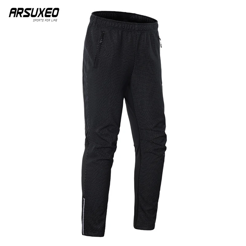 ARSUXEO Winter Warm Fleece Cycling Pants Windproof Bike Pants Men Women Reflective Riding Sports Trousers MTB Bicycle Pants