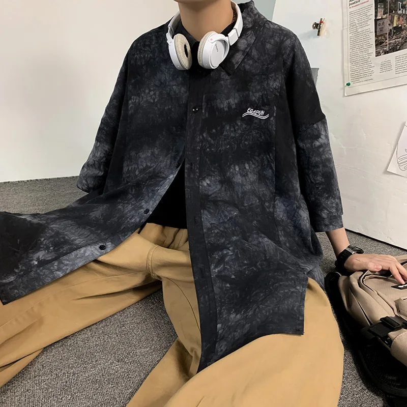 Summer 2021 new shirt men's short sleeve Korean casual loose jacket trend tie dyed shirt handsome thin shirts рубашка мужская