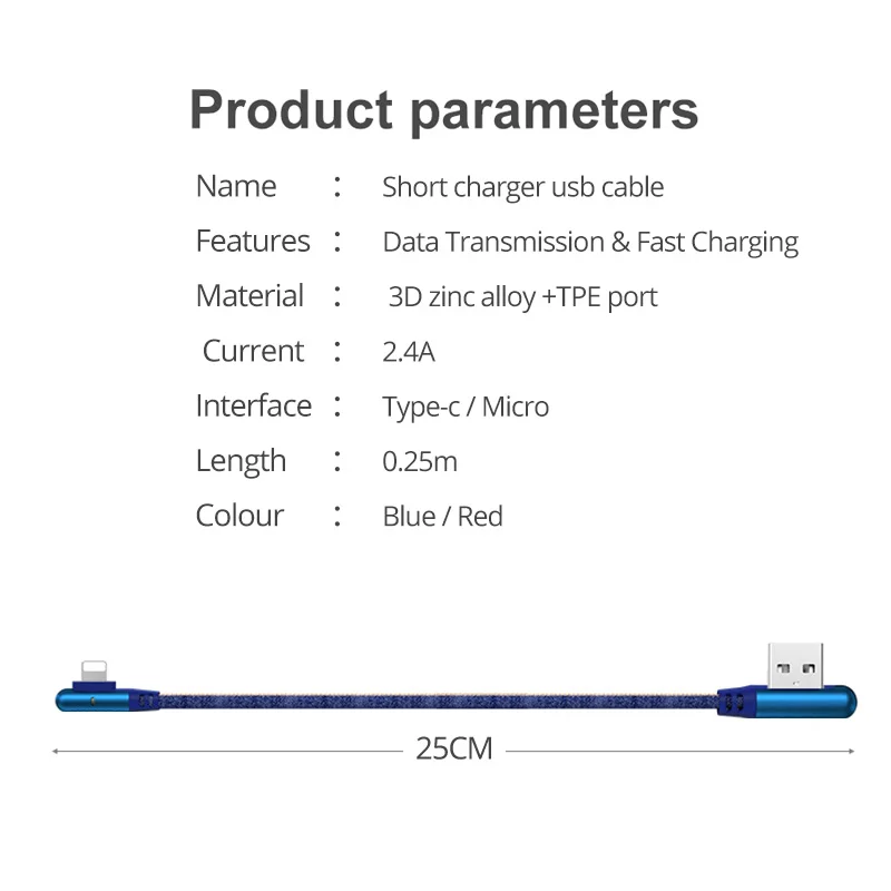 Cable Micro USB de carga rápida para ordenador portátil, Cable de datos de carga rápida tipo C de 90 grados, cargador de teléfono móvil, 25cm