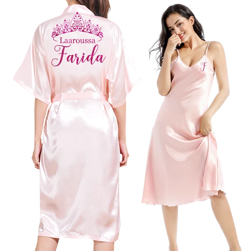 Personalized Name Logo Wedding Robe Nightgown Set Female Satin Kimono Sleepwear Bride Bridesmaid Gift Birthday Party Bathrobe
