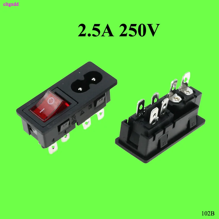 cltgxdd 1pcs AC 2.5A 250V C8 Power Cord Inlet Socket receptacle With ON-OFF Red Light Rocker Switch Chassis AC power outlet