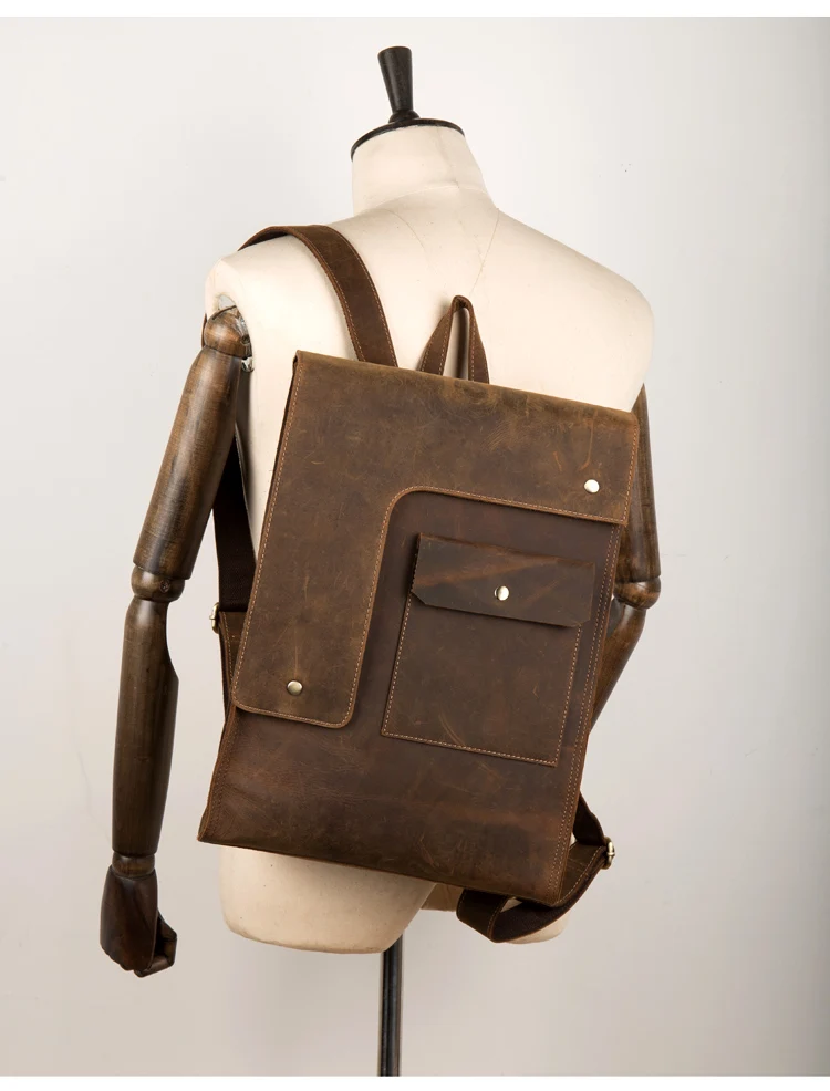 Vintage men backpack Crazy horse genuine leather fit 15\