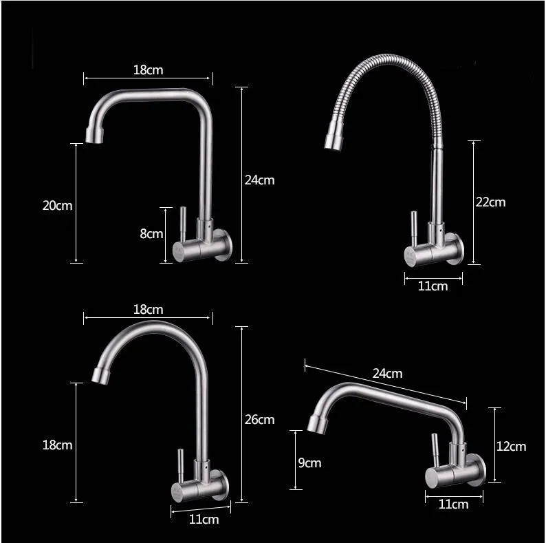 Wall Mounted single cold Stream Sprayer Kitchen Faucet Single Handle 304 stainless steel Flexible Hose Kitchen Mixer Taps