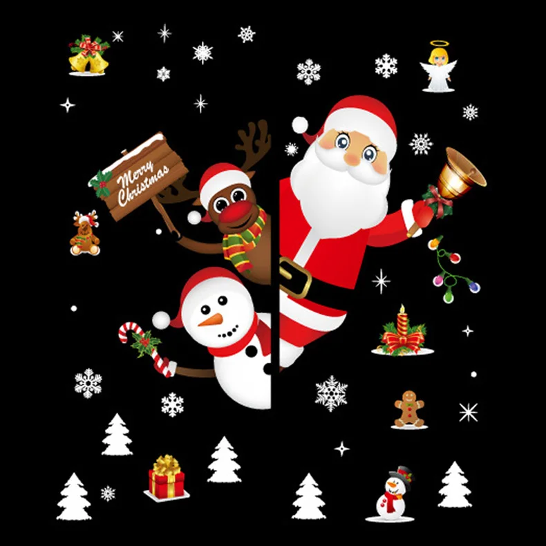 Cartoon Weihnachten Aufkleber für Fenster Vitrine Dekoration Santa Claus Schneemann Aufkleber Neujahr Glas abnehmbare Wandbild Wohnkultur – Detail 6