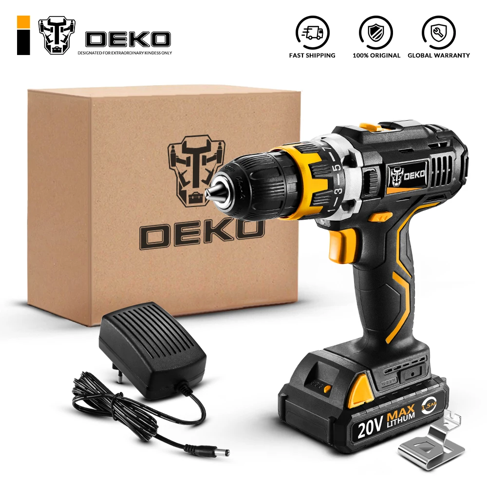 Original DEKO GCD20DU2 20V MAX Cordless Drill Electric Screwdriver Lithium-Ion Mini Power Driver Variable Speed LED Standard Set