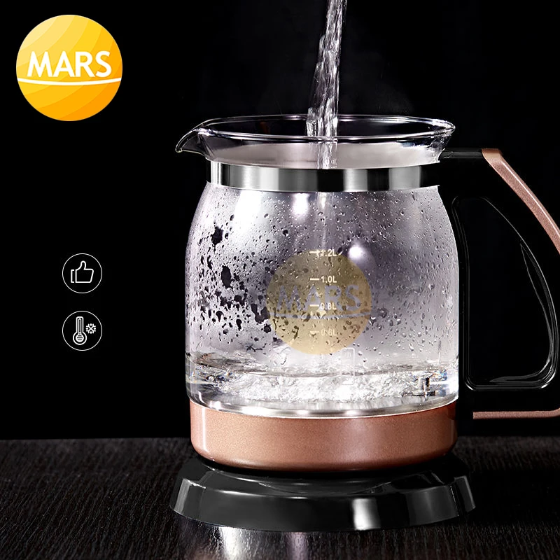Chaleira de água de cozinha de aquecimento instantâneo, bule de vidro 1,2l, chaleira de chá elétrica, bule de fervura 220v