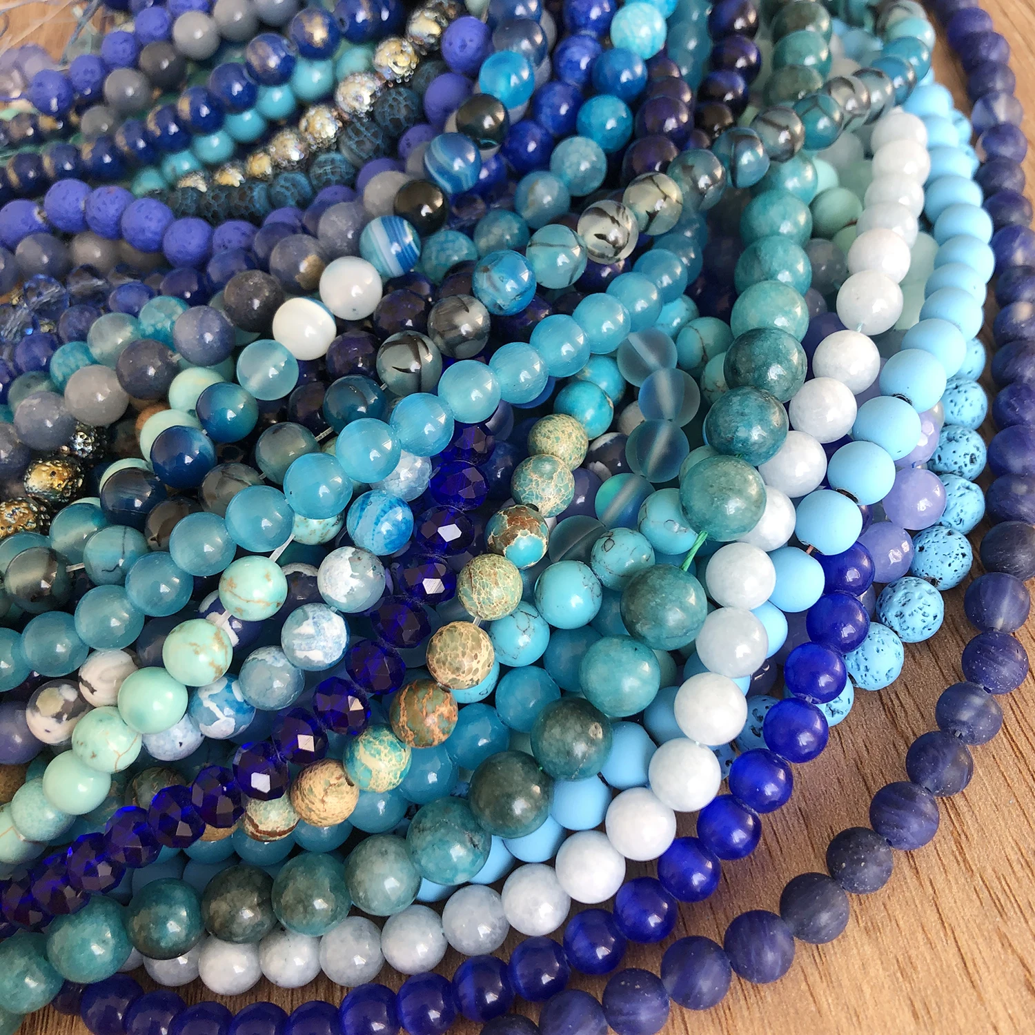 Natural Round Beads Blue Agates Jades Turquoises Rondelle Crystal Loose Stone Beads for Jewelry Making Bulk DIY Bracelet 15\'\'