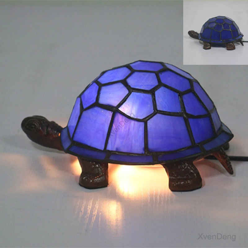 Mediterranean Turtle Table Lamps for Bedroom Stained Glass Night Light Baby Kids Bedside Light Fixtures Turkish Lamp Desk Lights