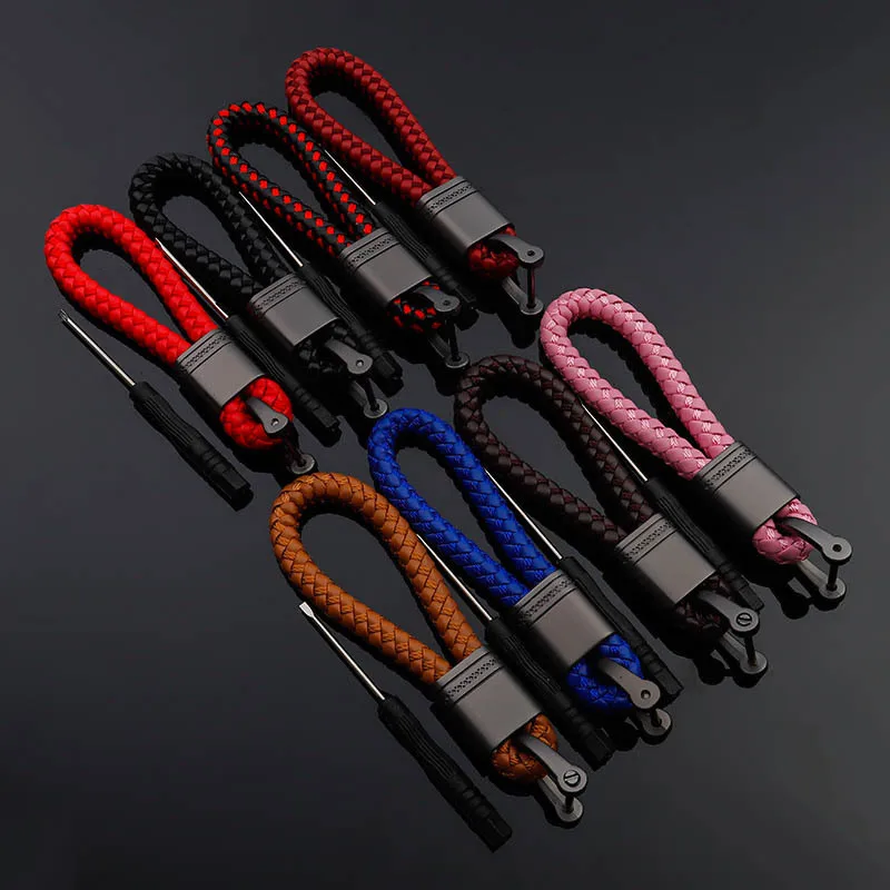 Leather Hand Woven Keychain Metal key rings Chains Gifts Car Key Holder For Mercedes Benz Auto Keyring