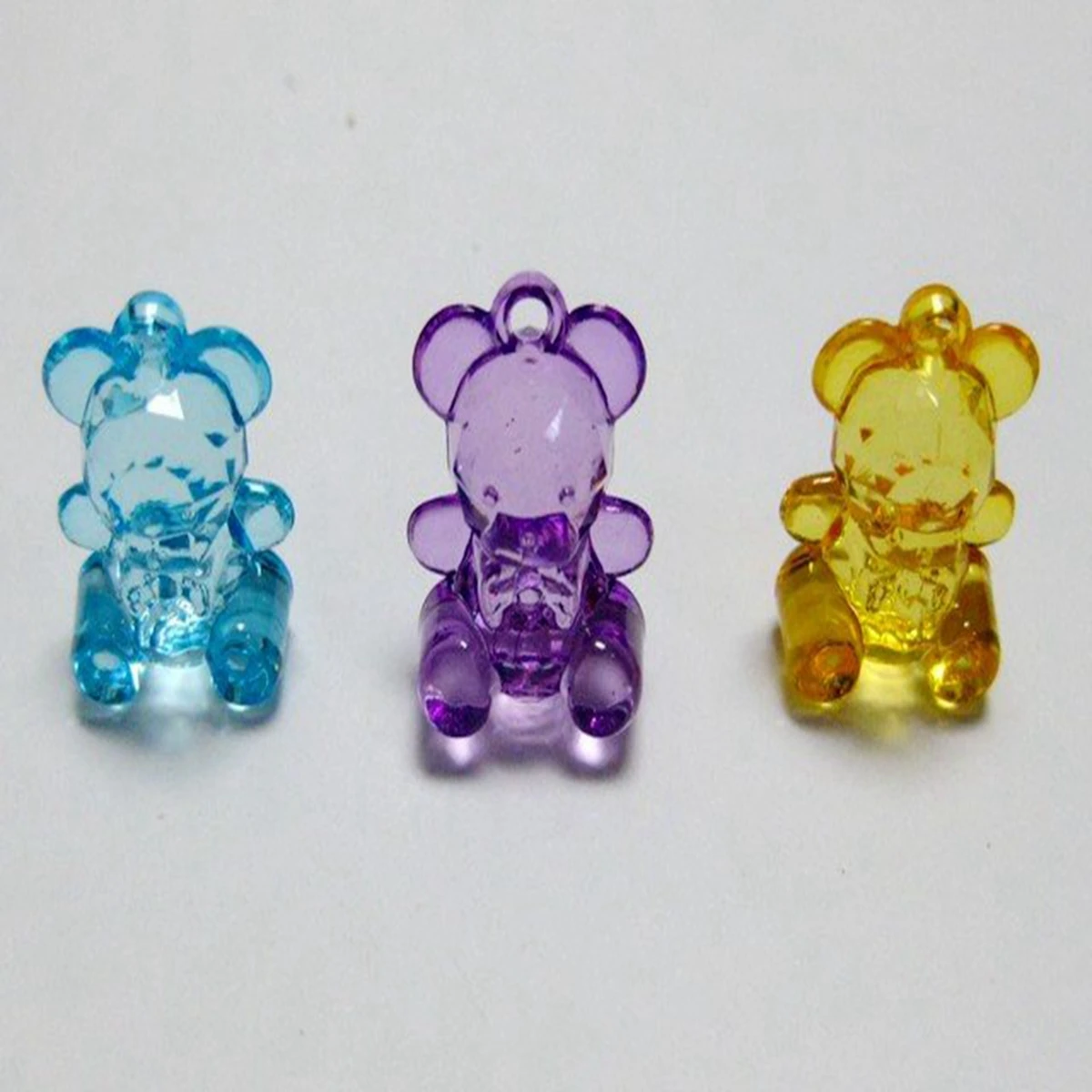 50 Mixed Colour Transparent Acrylic 3D Bear Charm Pendants 19X14mm