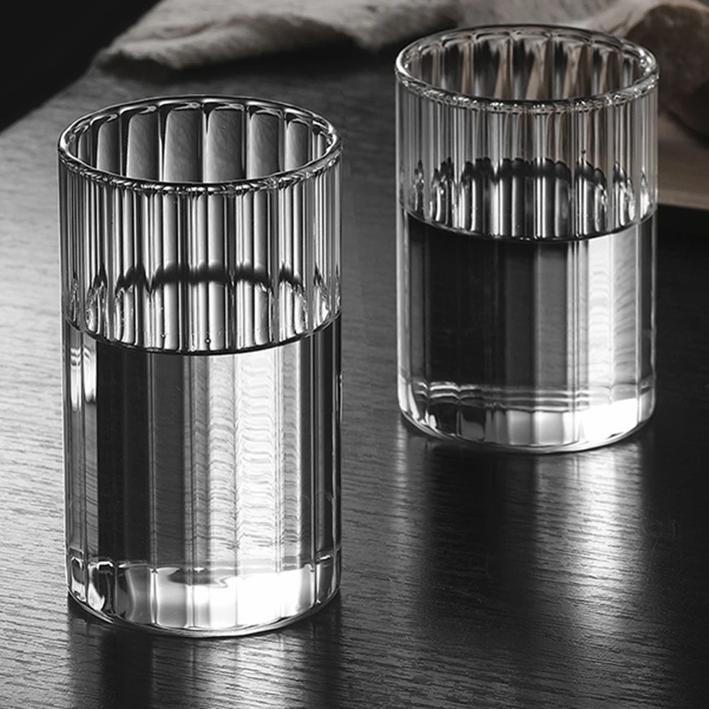 Ribbed Glassware Vintage Drinking Glasses 300ml Glassware Highball Fluted Vertical Stripes Tumblers Juice Drinking Cups