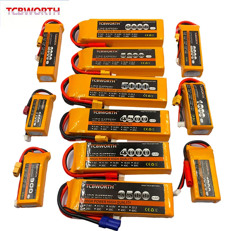 7.4V 11.1V 14.8V 22.2V RC LiPo Battery 1800 2200 4200 5200 6000mAh 2S 3S 4S 5S 6S 25C 35C 60C For RC Airplane Drone Helicopter