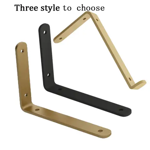 2pcs Gold Black Multi-size Rustic Board Wall Shelf Bracket Heavy Duty Angle Shelf Mounting Bracket Storage Holder Home Decor