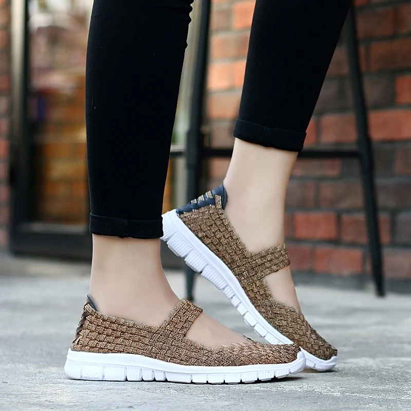 Casual Shoes Woman Sneakers Summer Flat Shoes Breathable Mesh Women Vulcanize Shoes Soft Bottom Women woven Shoes