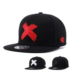 New High Quality Cotton 3D X Embroidery Snapback Cap Mens Flat Brim Baseball Cap Unisex Fashion Hip Hop Hats Casquette