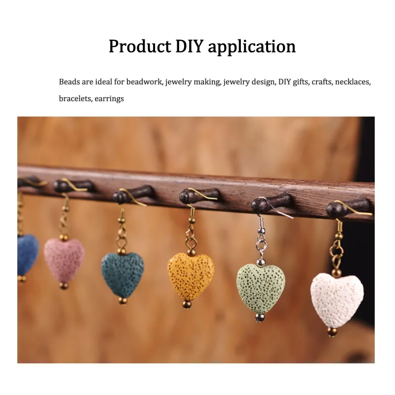 20/26mm Heart Color Natural Volcanic Rock Lava Spacer Beads Loose Beads For Charms Earrings Necklace Bracelet Making DIY Jewelry