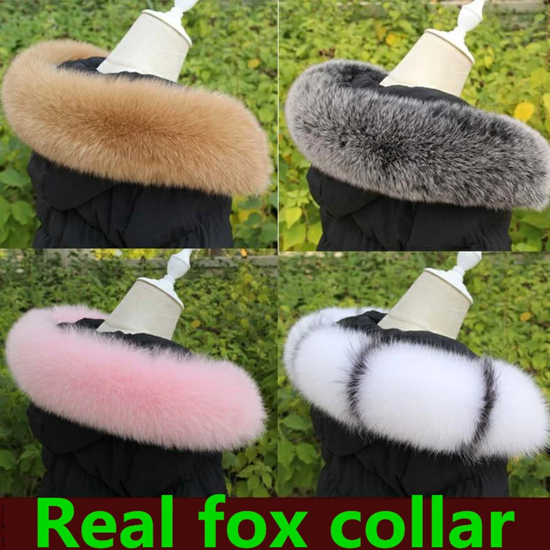 

100% real fox collar men's and women's down jacket general natural collar real fox collar shawl