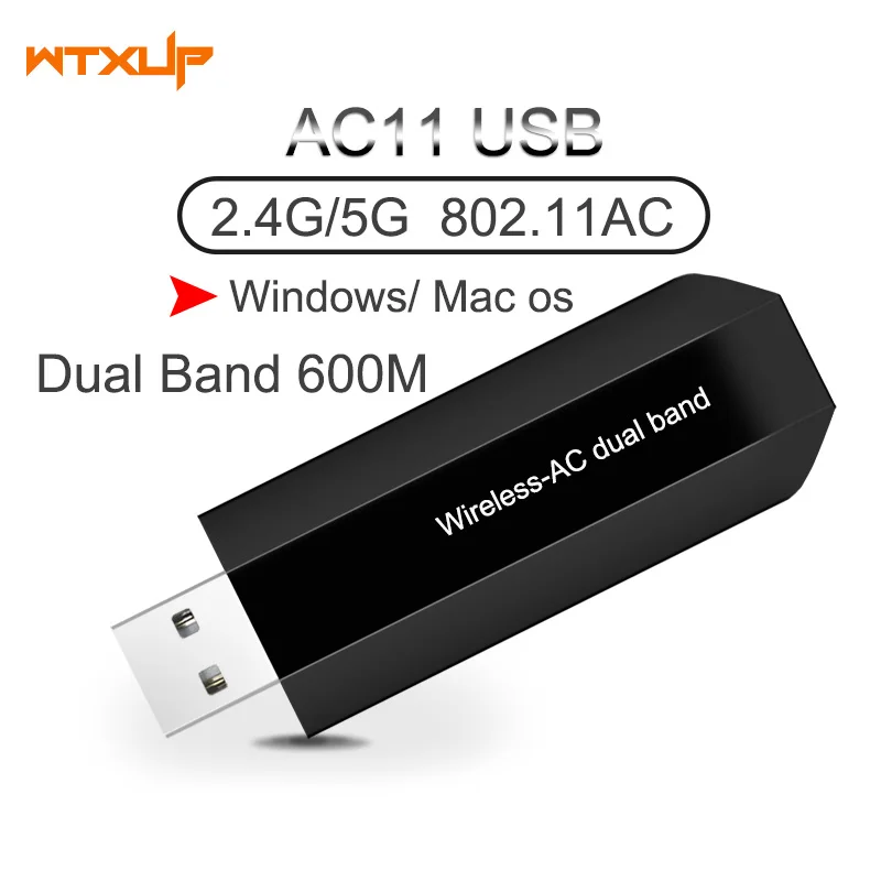 802.11AC Wireless USB Dongle AC11 Dual Band 600M RTL8811AU 2.4G/5G USB WiFi Adapter Desktop Pc Wifi Receiver For Windows/MAC OS