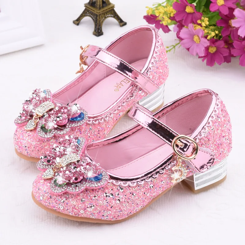 Princess Shoes Infant Kids Baby Girls Crystal Bling Bowknot Single Sandal Solid Buckle Strap Children\'s Shoes Girls B611