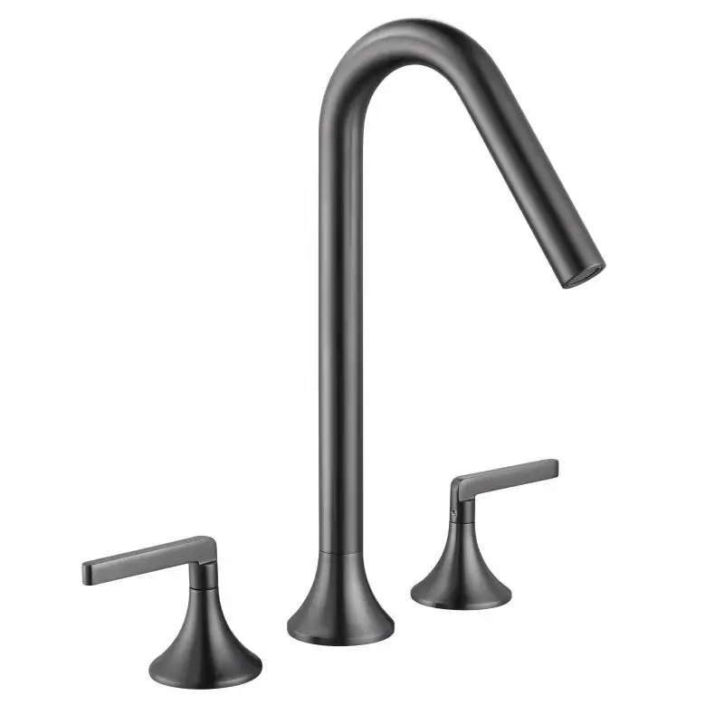 Tuqiu Basin Faucet Lavatory Mixer Tap Brass Widespread Rotation Sink tap Brass sink faucet 8 inch Three Hole Brush Gold