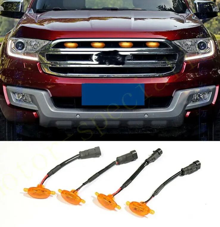 

LED Car Front Grille LED Amber Light Raptor Style Light Kit Decor W/ Wire Speed 4Pcs For Ford Ranger 2019-2021