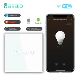 BSEED Single Smart Wifi Dimmer Switches 1Gang 1WayWifi Control Dimmable Led Light Glass Panel Support Tuya Google Smart Life