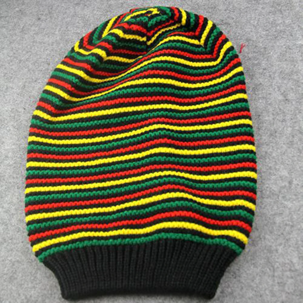 KLV-gorro holgado de algodón con estampado de Bob Marley, gorro holgado con estampado de pompón jamaiquino, con ala a rayas, para invierno