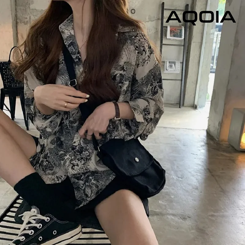 2022 Spring Street Style Long Sleeve Loose Women Blouse Chic Oversize Button Floral Print Ladies Shirt Hip Hop Female Clothing