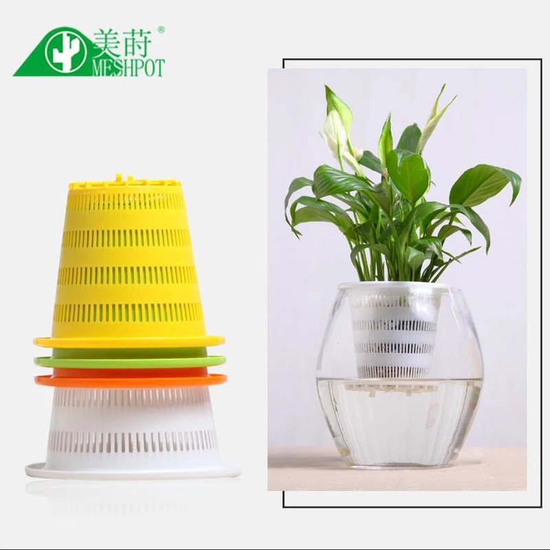 Meshpot 3PCS Colorful Plastic Hydroponics Basket Net Cup Mesh Pot Home Decoration Garden Supplies Flower Pot in 8cm/9cm/10cm