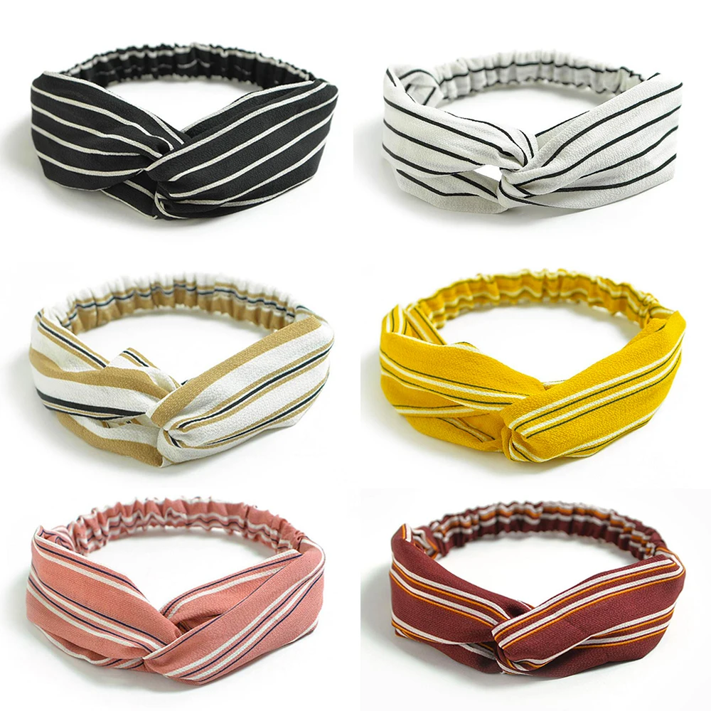 Women Hair Band Striped Chiffon lady Summer Wash Face headbands Vintage Cotton makeup Girls hair Accessories Hairband