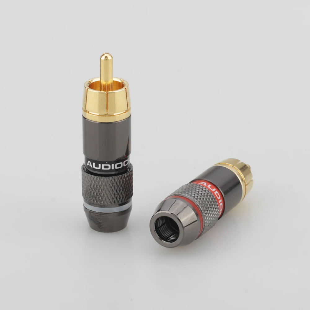 Hifi 8 pcsrcaプラグゴールドメッキ6mmオスダブルセルフロッキングロータスワイヤーコネクタオーディオアダプタ