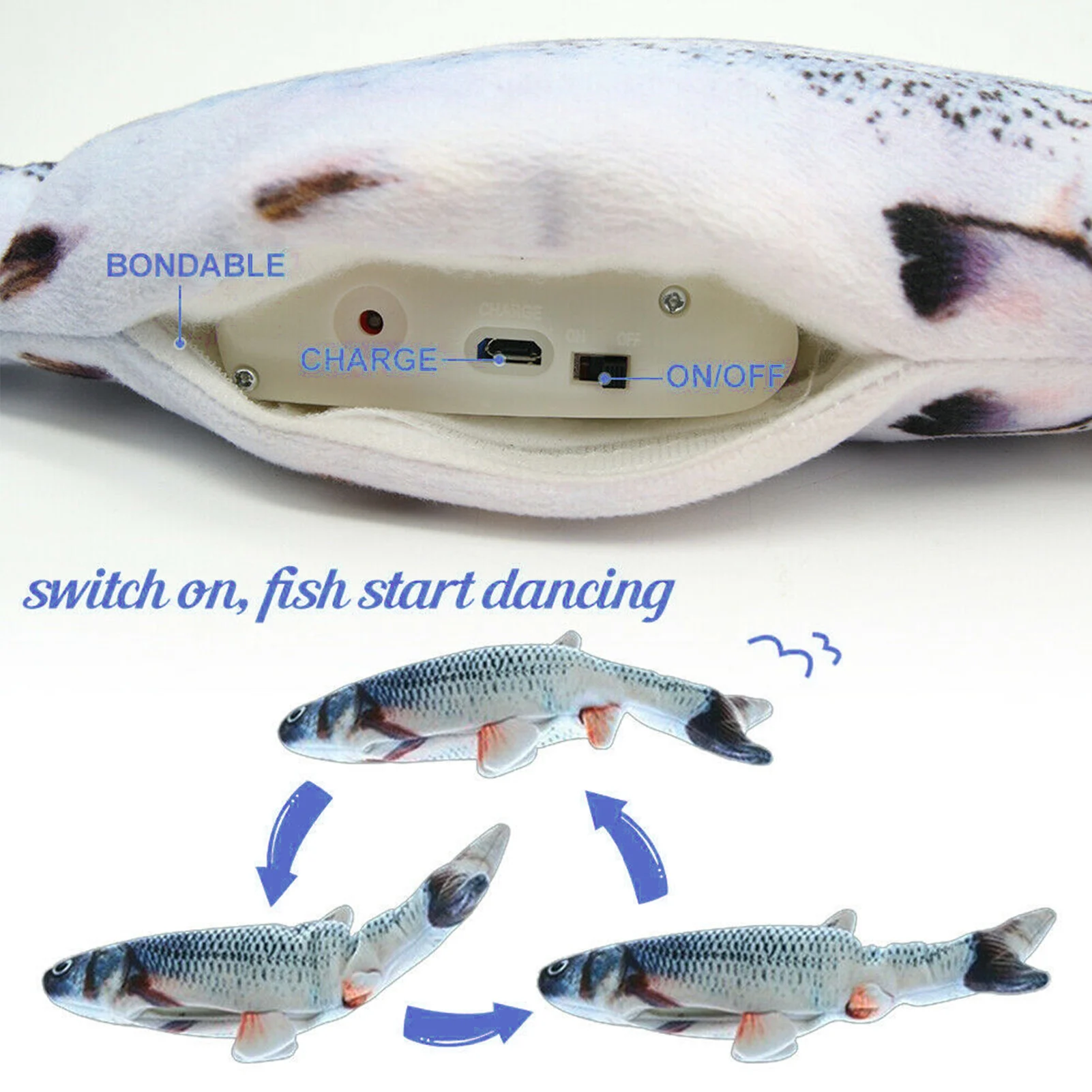 30CM Cat Toy Fish USB Electric Charging Simulation Dancing Jumping Moving Floppy Fish Cat Toy For Cats Toys Interactive