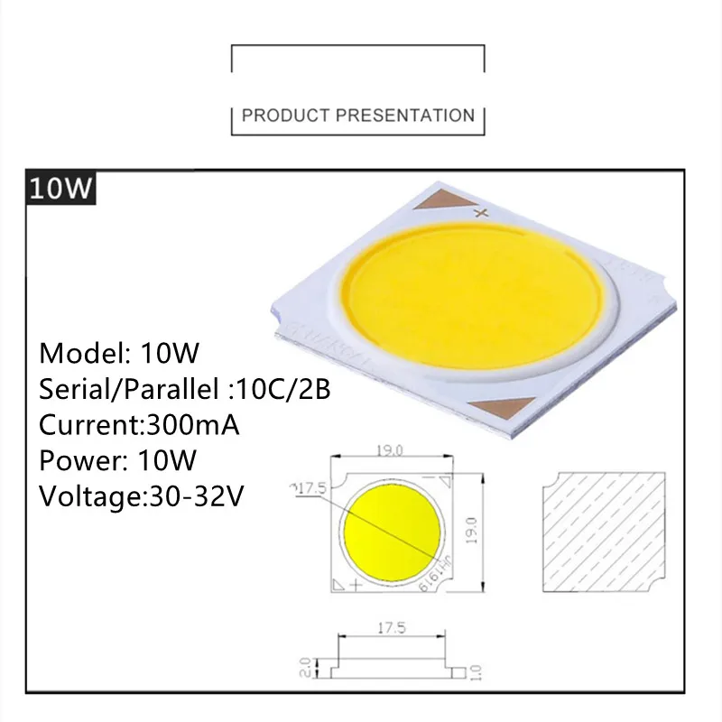 10pcs Flip LED Chips 10W 20W 30W 40W 50W 3000k Led Source Chip 1919 SMD COB Diode 17mm Light Bead for LED Bulb Ceiling Spotlight