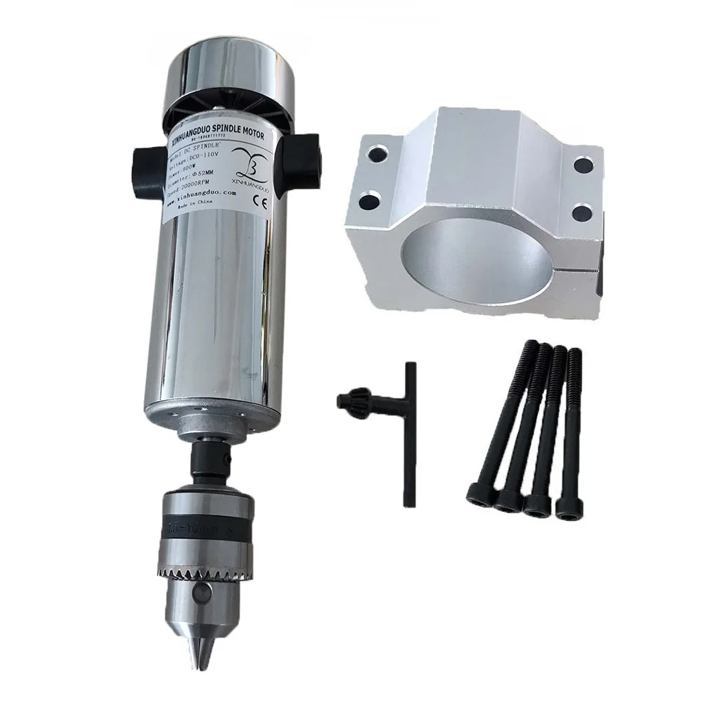 800W DC spindle Motor 0.8KW DC 0-110V 20000RPM CNC Carving Milling Air cold Spindle Motor For Engraving + 1PCS 52mm Clamp