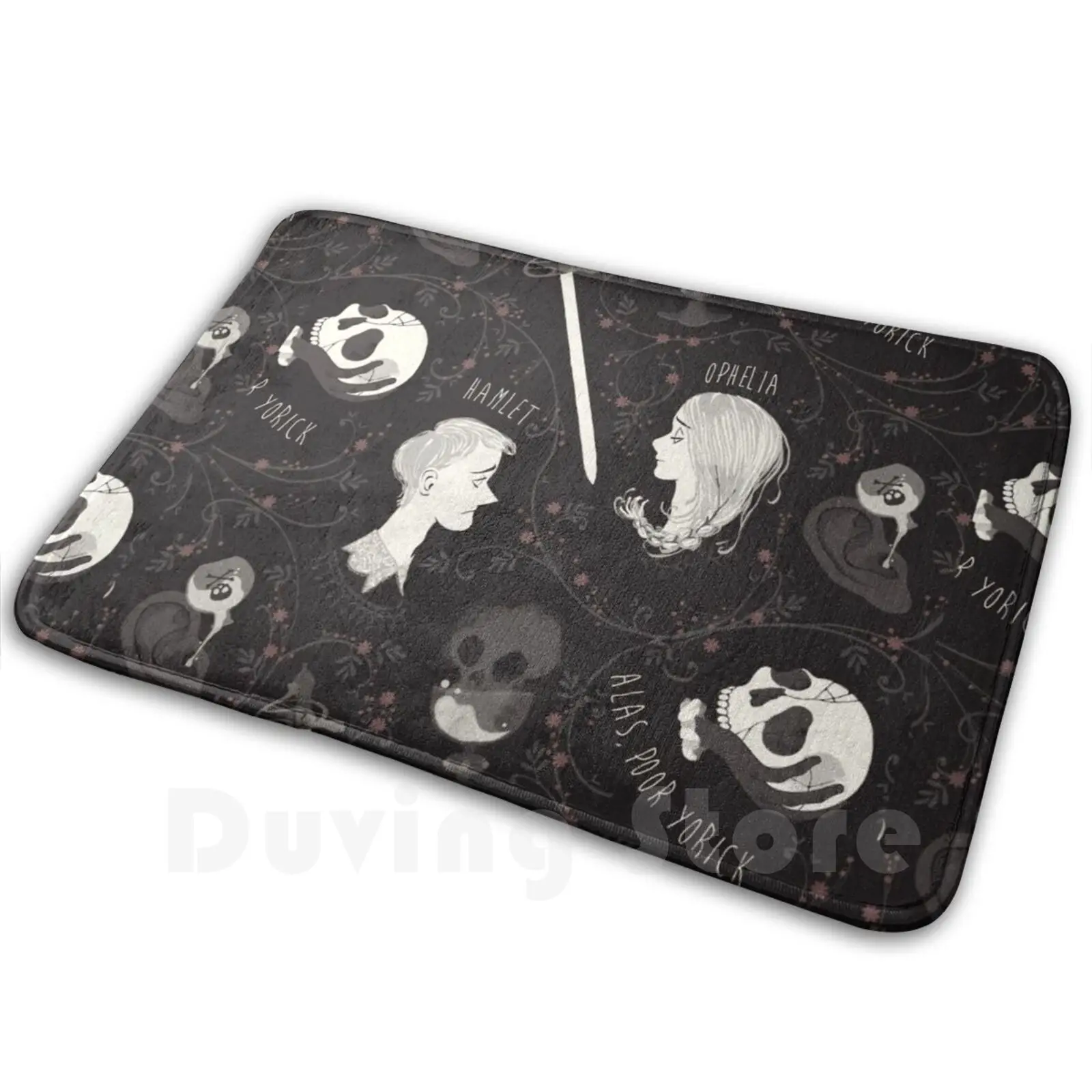 Shakespearean Pattern-Hamlet Carpet Mat Rug Cushion Soft Non-Slip Hamlet Ophelia Shakespeare Tragedy Black Grey Sword