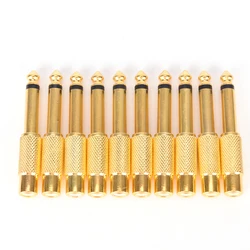 10 Pcs Gold Plated 6.35mm Male 1/4 for Mono Jack Plug Audio Connector Soldering To RCA Female Jack Audio Adapter Connector